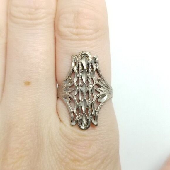 Vintage Silver Tone Filigree Cut Out Design Ring, Size 7 Band, Estate, Tarnished - Picture 8 of 8